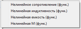 подменю "Нелинейные элементы с функционально-заданными характеристиками"